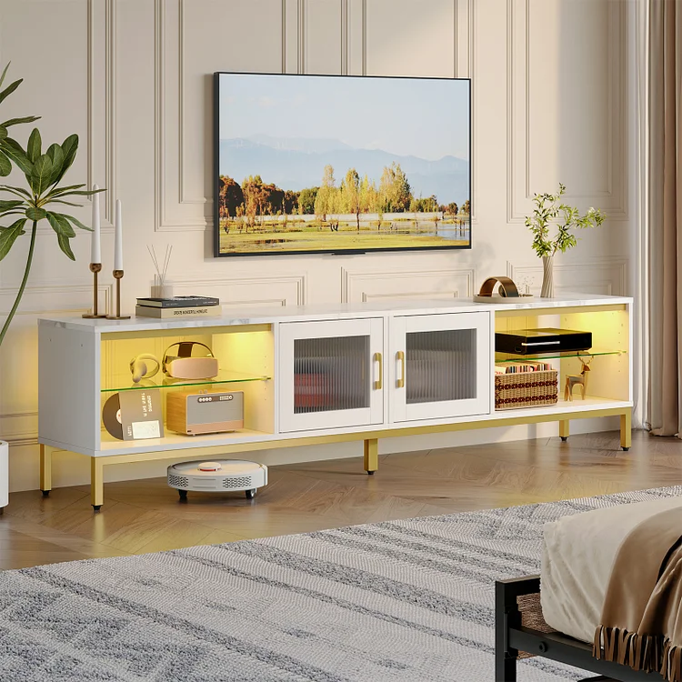 Bestier Modern 80 inch TV Stand for TVs up to 85" TV with Led Lights,