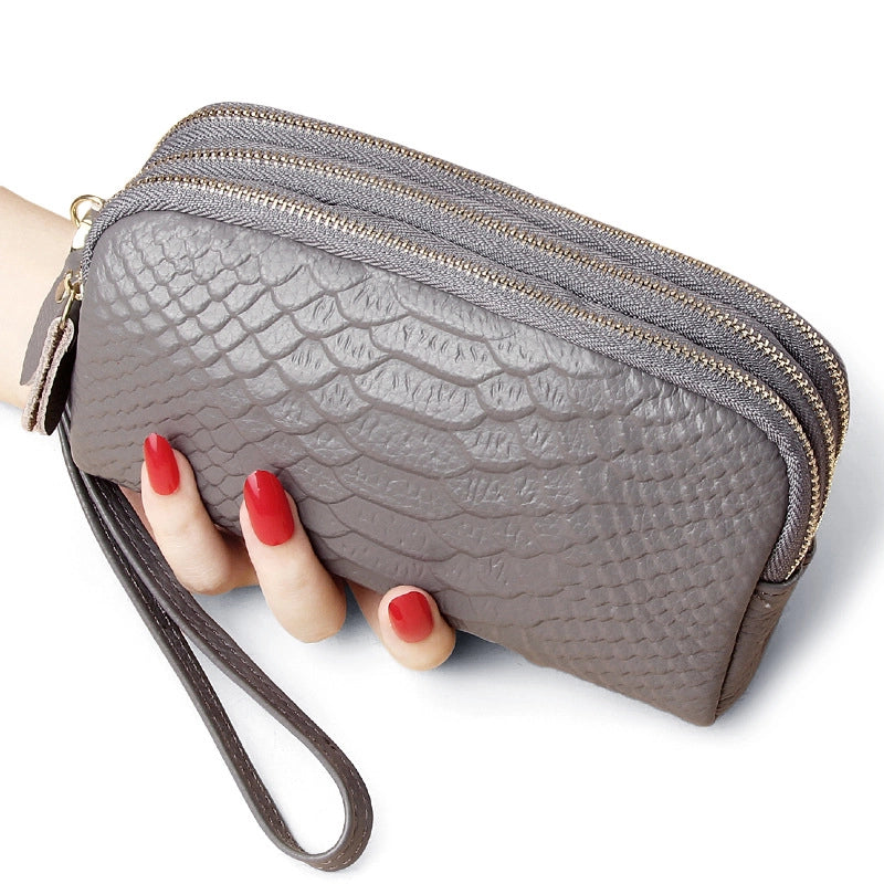 Clutch Bag Women’s High-end Small Bag Genuine Leather Fashionable Snake Pattern Three Zipper Large Capacity Clutch Bag Long Wallet For Women