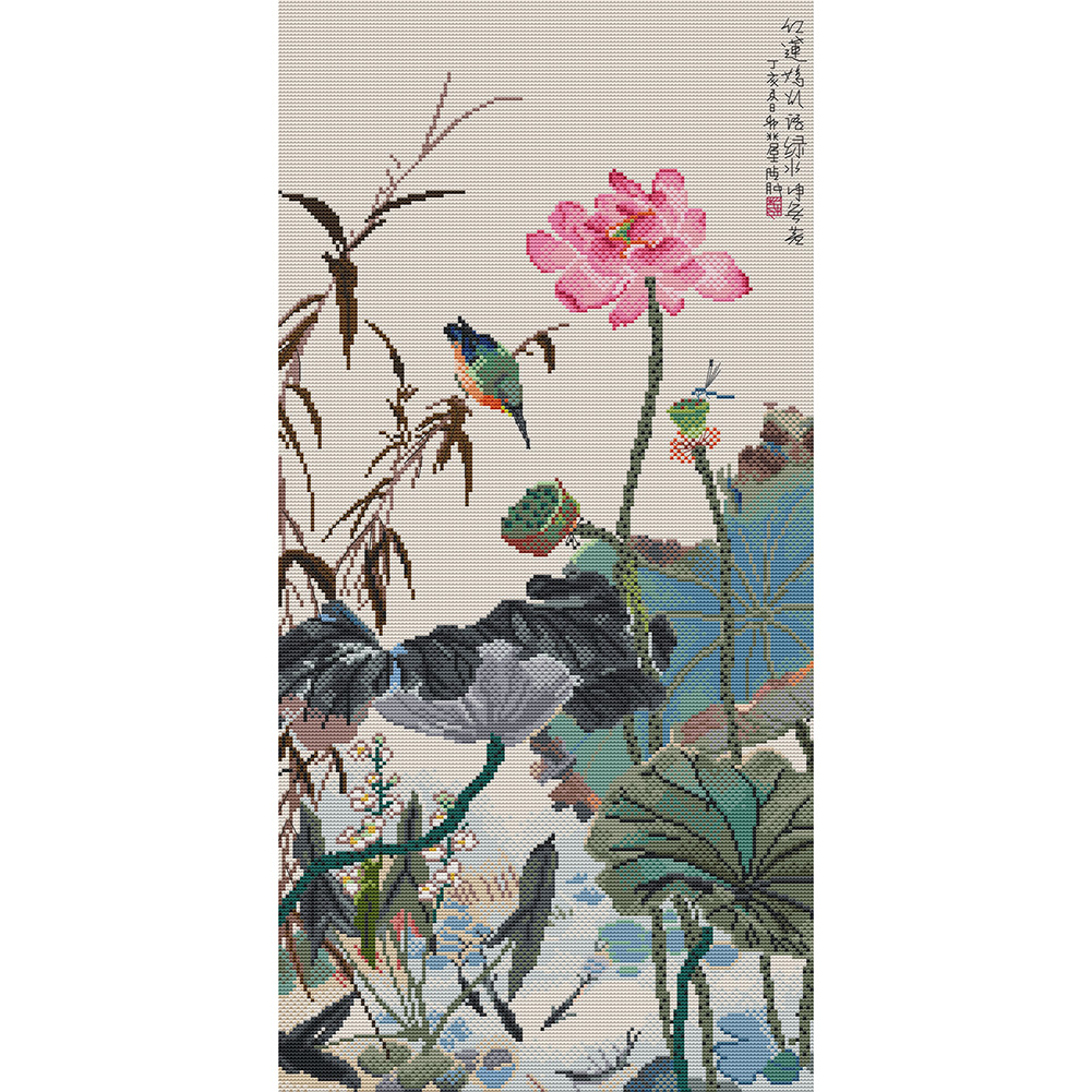

Lotus - 14CT Counted Cross Stitch - 34*63CM (Big Size), 501 Original