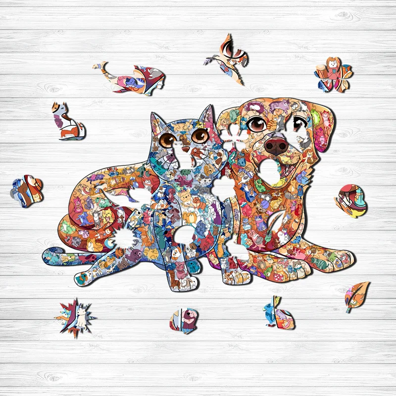 Jeffpuzzle™-JEFFPUZZLE™ Cats and Dogs Wooden Puzzle
