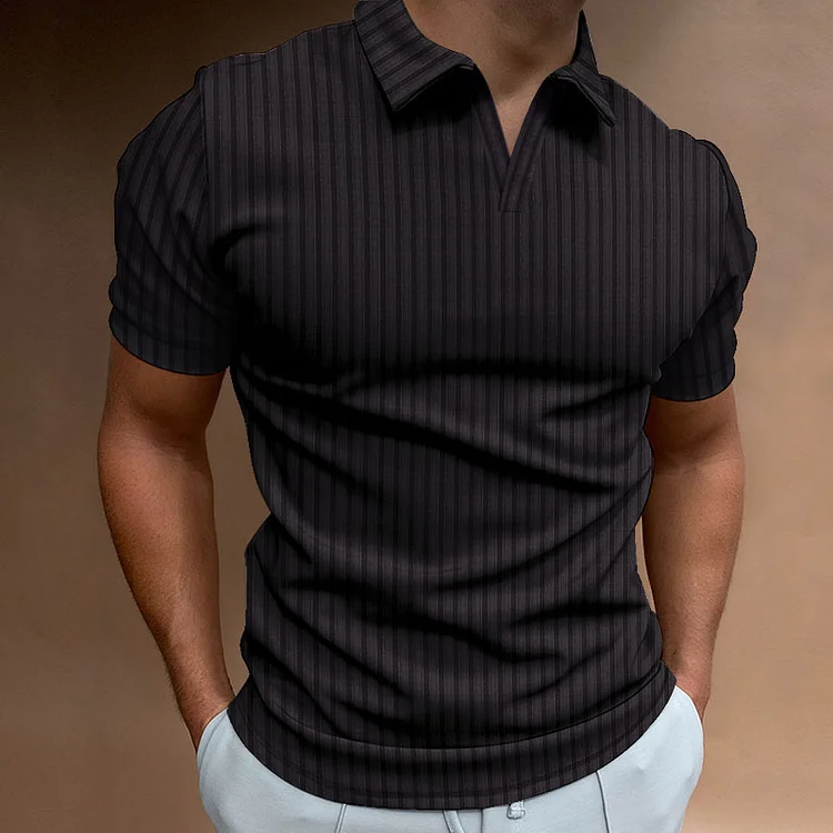 BrosWear Men's Plain Striped Casual Short Sleeve  Polo Shirt