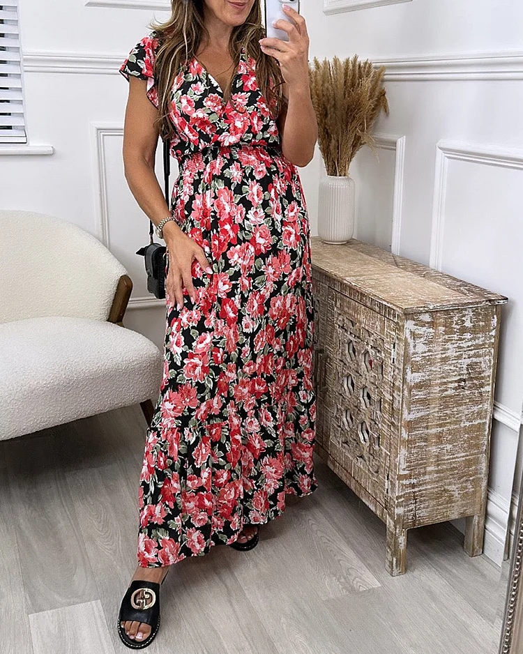 V-Neck Printed Waist Dress