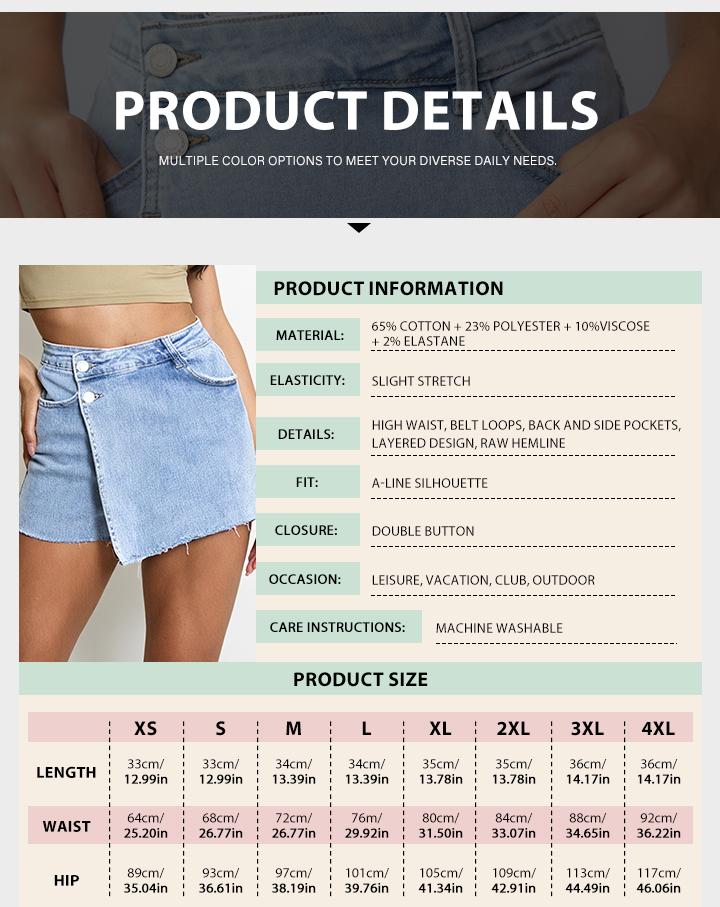 KatchMe Women's Casual Layered High Waist Raw Hemline Durable Denim Skorts, Street Style Jeans, Lightweight Wrinkle-Resistant Bottom, Figure Flattering Stretchy Womenswear, Summer Shorts