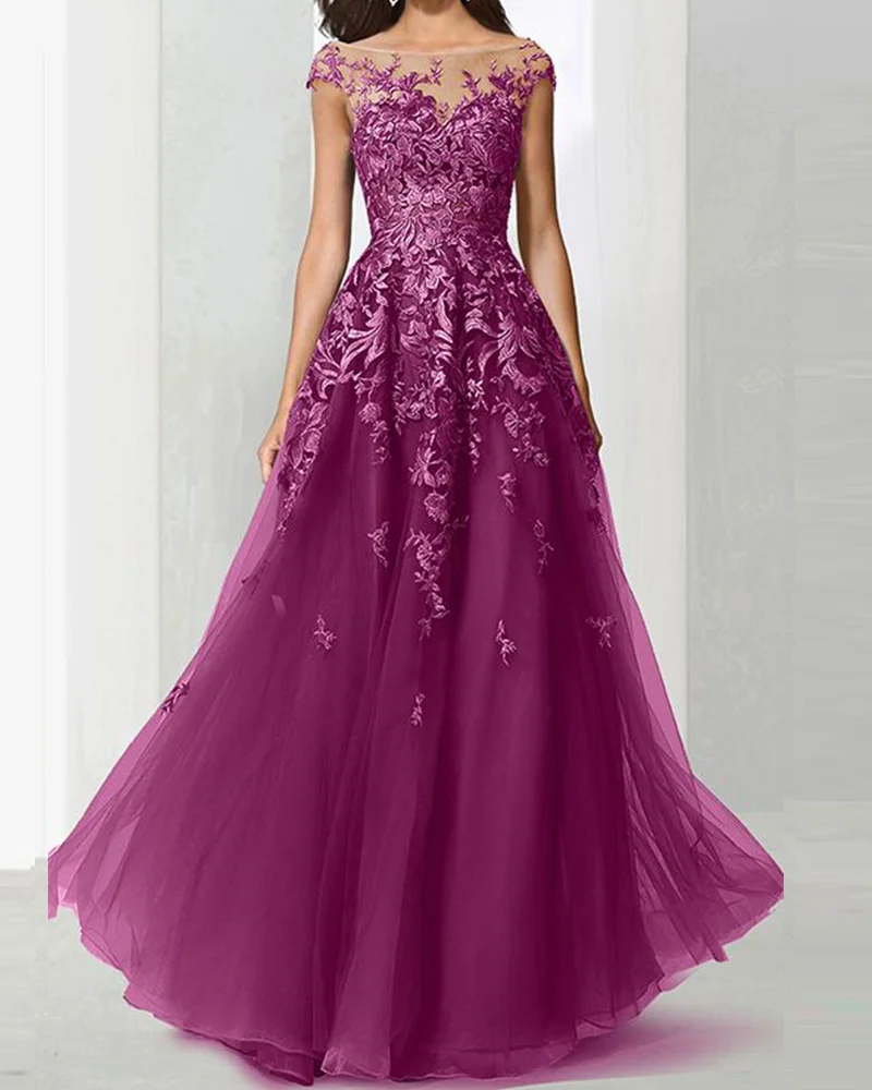 lace appliqué Gown chiffon silk maxi dress