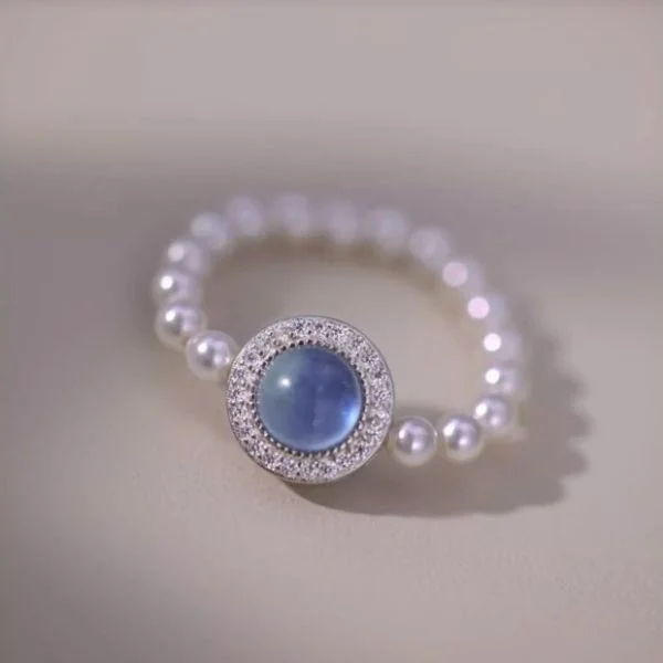 Natural Aquamarine Pearl Gift Premium Ring