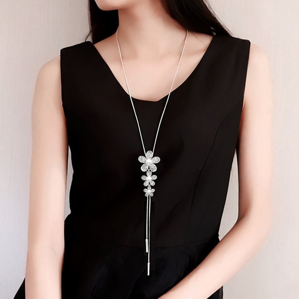 Women Fashion Crystal Pearls Silver Plated Sweater Long Pendant Necklace Charm Jewelry Gifts - Shop Trendy Women's Fashion | TeeYours