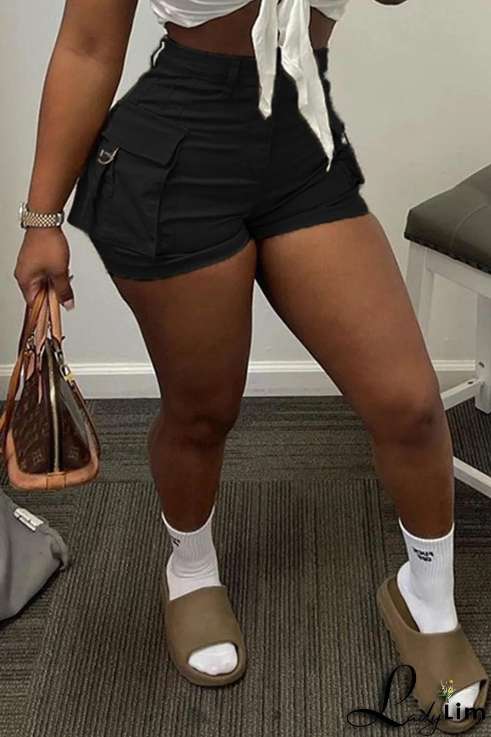 Pink Fashion Casual Solid Patchwork Regular High Waist Shorts