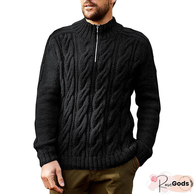 Men's New Solid Color Half High Neck Long Sleeve Sweater