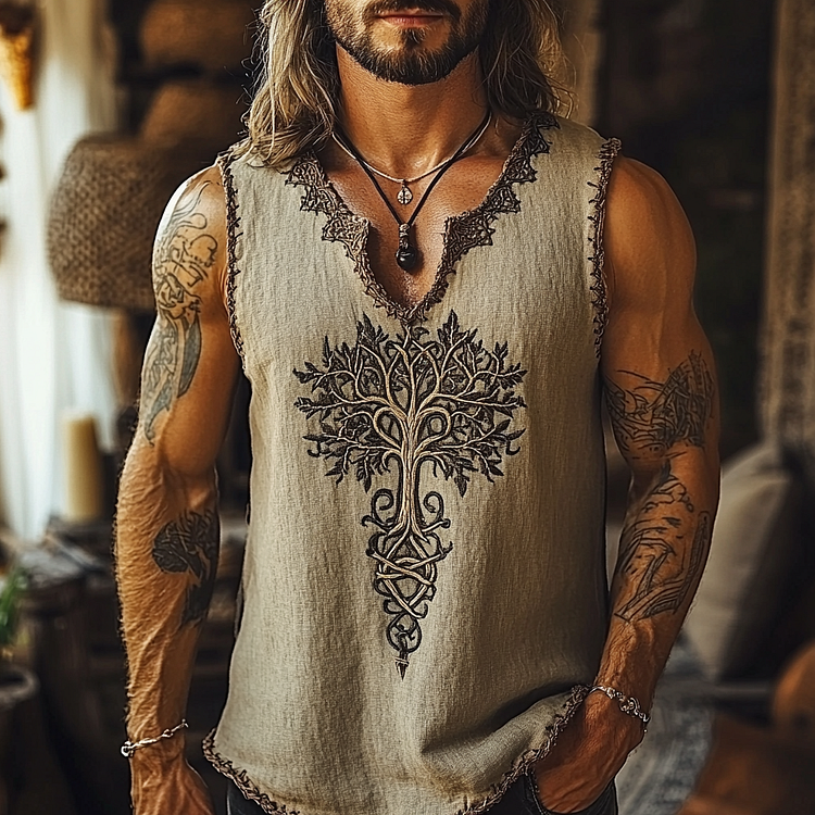 Simpfit Herren-Tanktop mit V-Ausschnitt, Wikinger-Tribal, keltischer Lebensbaum
