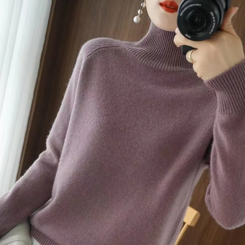 Turtleneck Cashmere Sweaters Women Autumn Winter Solid Casual  Bottoming Jumpers Female Long Sleeve Thick Knitted Slim Pullovers