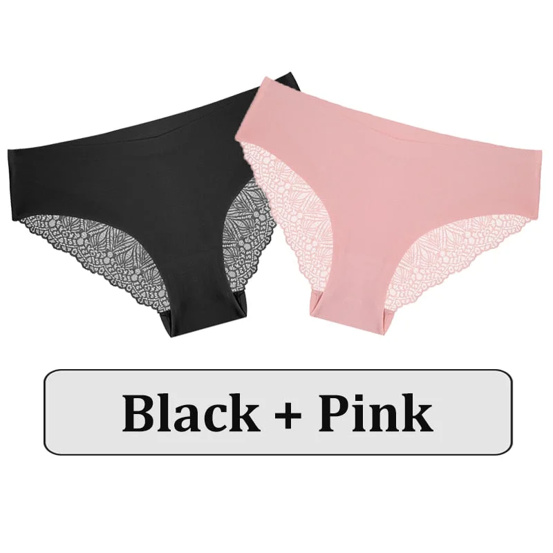 2PCS/Set Lace Panties Women Underwear Seamless Lingerie Sexy Panties Female Underpants Briefs Floral Lace Patchwork Woman Pantys