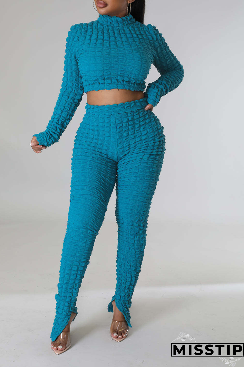 Coffee Street Solid Patchwork Turtleneck Long Sleeve Two Pieces