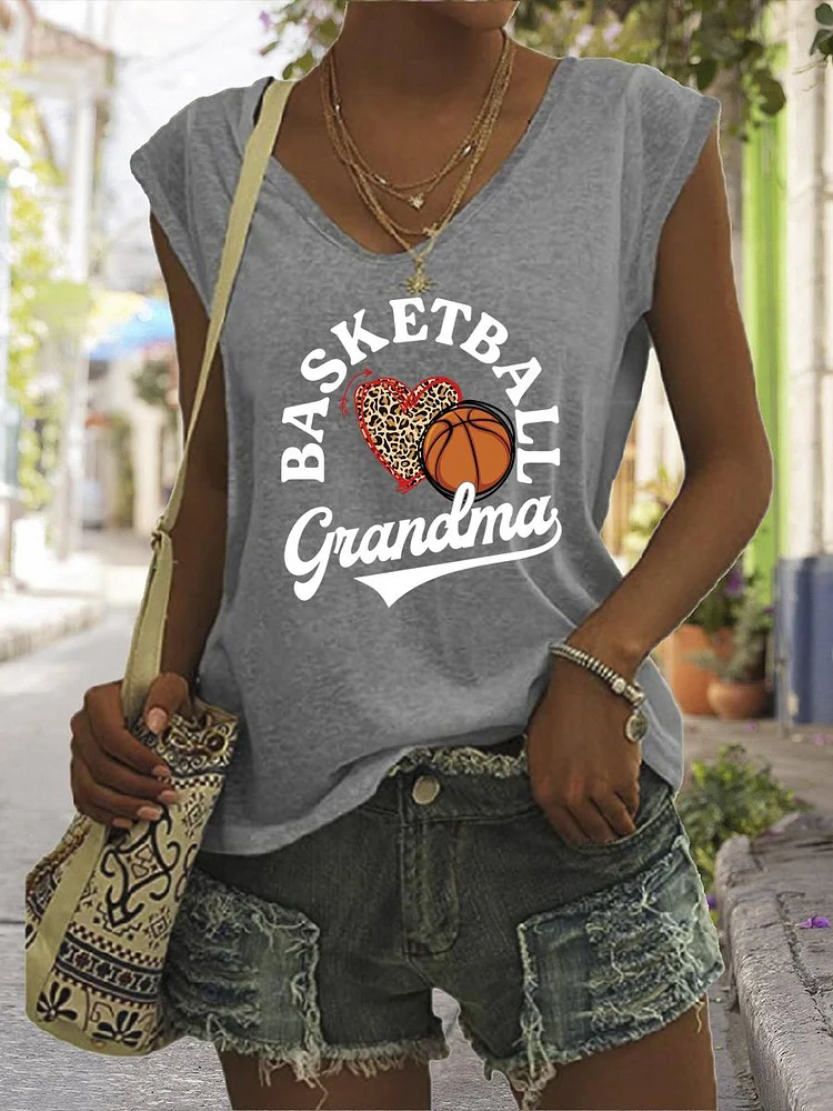 Basketball Grandma V Neck T-shirt Tees-Annaletters