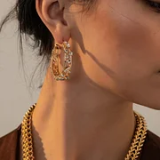 Bohemia Shiny Geometric Rhinestone Big Hoop Earrings for Women Gold Color Statement Large Circle Earring Exquisite Jewelry Gifts