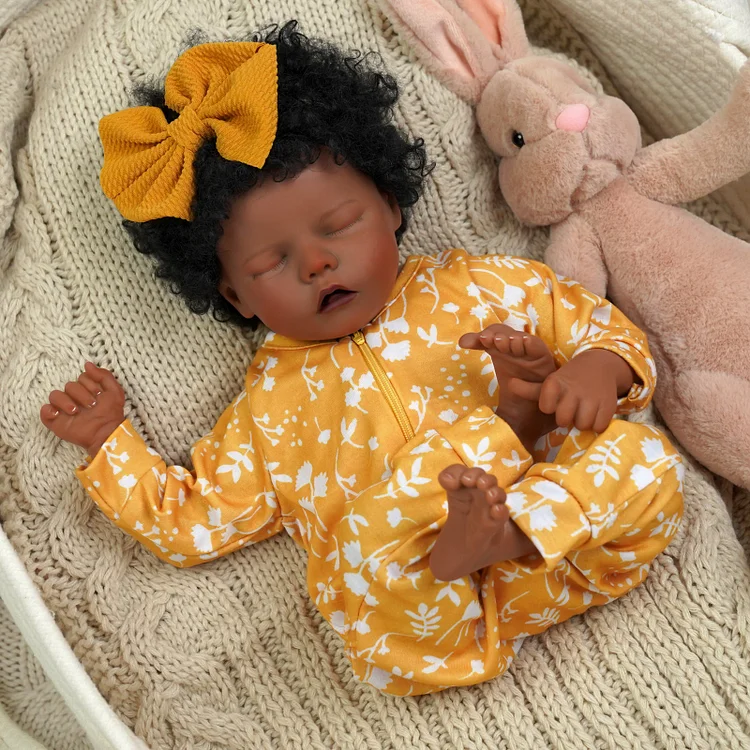 Babeside Twinnie 17'' Reborn Baby Doll Adorable African American Yellow Suit Sleeping Girl 