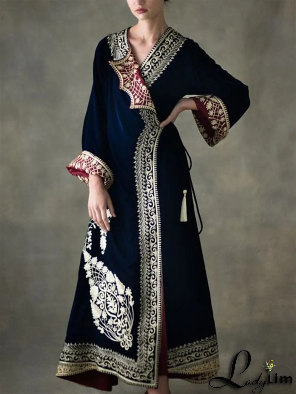 V neck flower pattern button knitted contrast long sleeve cardigan top