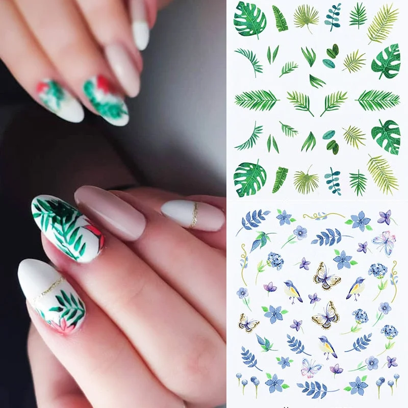 Harunouta Spring Flower Leaf Water Decals Love Heart Geometric Lines Nail Art Stickers DIY Slider Manicures Nail Art Decoration