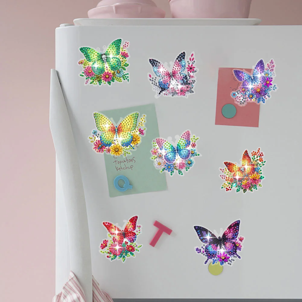 8Pcs Butterfly Special Shaped Diamond Painting Fridge Magnet Fridge Stickers