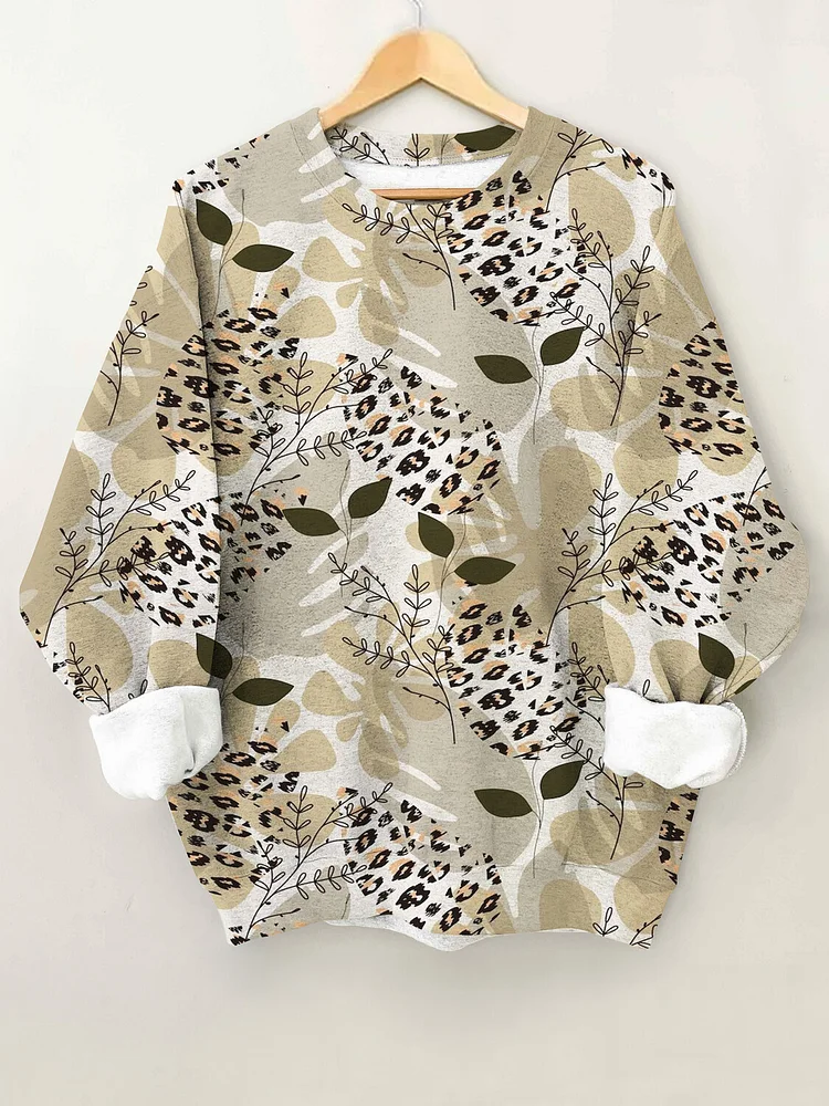Women's Leopard Plant Hawaii Vacation Art Print Casual Sweatshirt