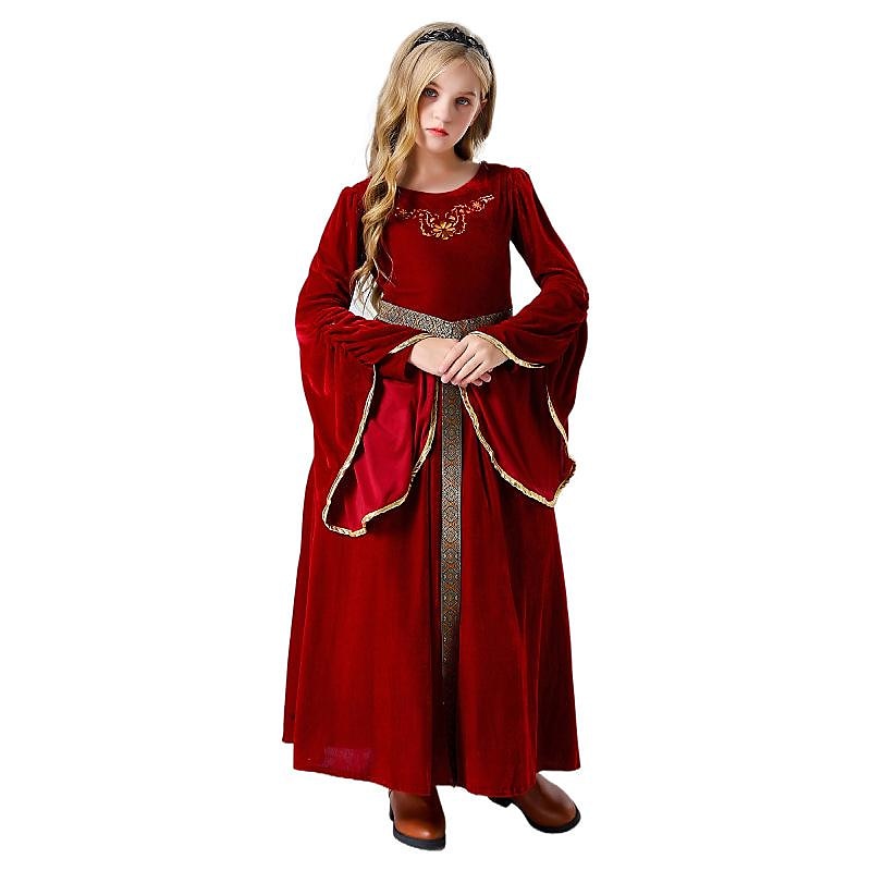 halloween cosplay medieval retro court aristocratic ball costume children's suede bell sleeve dress 2023 - US $27.99 –P4
