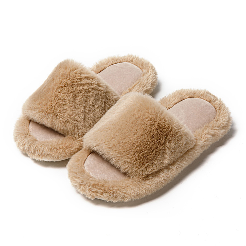 Toneke popular women's shoes Women's Winter Plush Slippers Room Fashion Trend Inside Outside Home Flat Bottom Solid Color Plush Casual Cotton Shoes Female