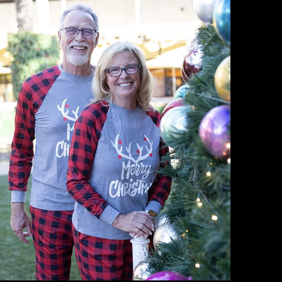 MERRY CHRISTMAS Antler Print Grey Top with Black and Red Plaid Pants Family Matching Pajamas Set JJF-005
