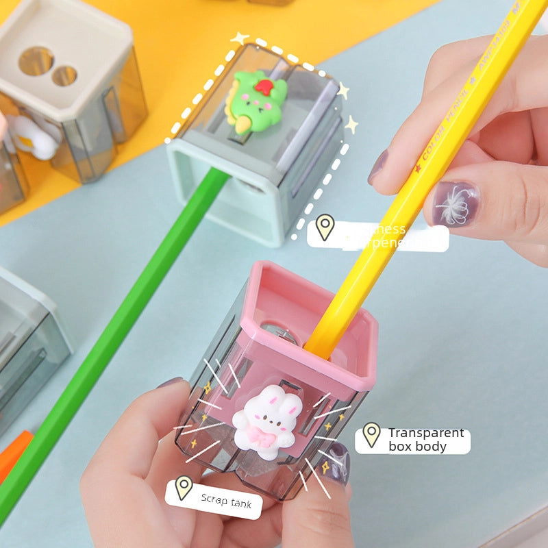 Double Hole Pencil Sharpener/children’s Cute Cartoon Pencil Sharpener Primary School Students Creative Stationery Multifunctional Pencil Sharpener