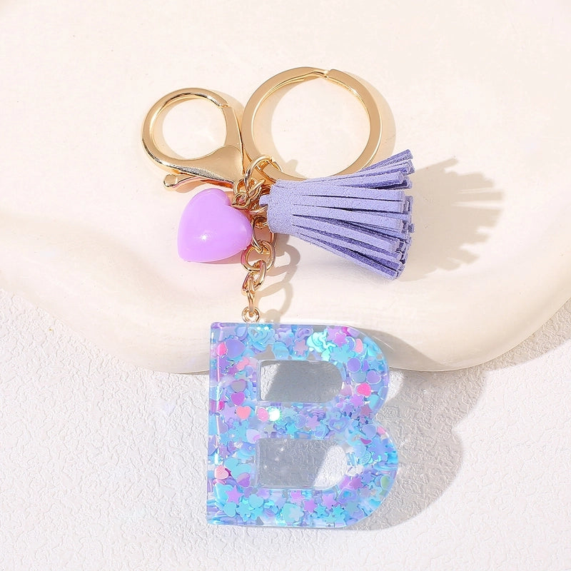 New Women’s Purple Love Tassel 26 Letter Keychain Cute Car Key Chain Couple Backpack Jewelry