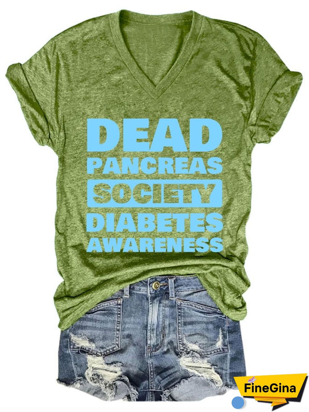 Women's Casual Diabetes Awareness Dead Pancreas Society Printed Short Sleeve T-Shirt