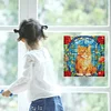 1PC-Diamonds Painting Stained Glass Cat Wall Sticker Home Decor