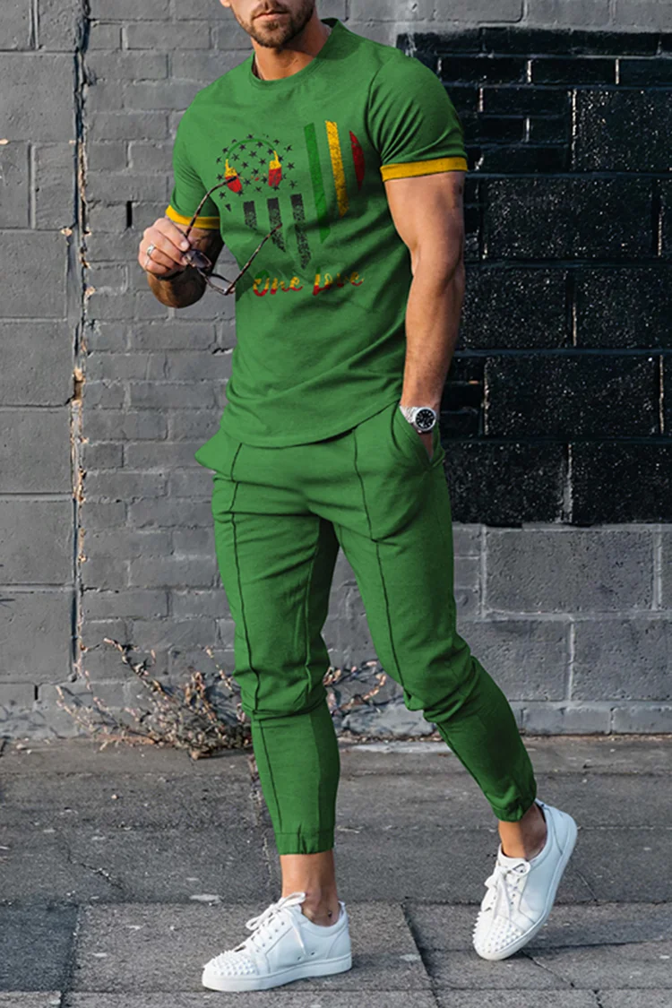 ONE LOVE Heart Graphic T-Shirt And Pants Two Piece Set