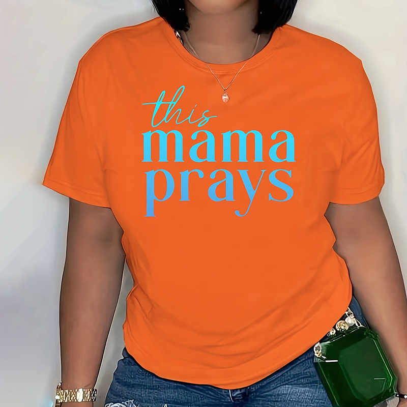 Comstylish Vintage The Mama Pray Print Crew Neck Cozy T-Shirt