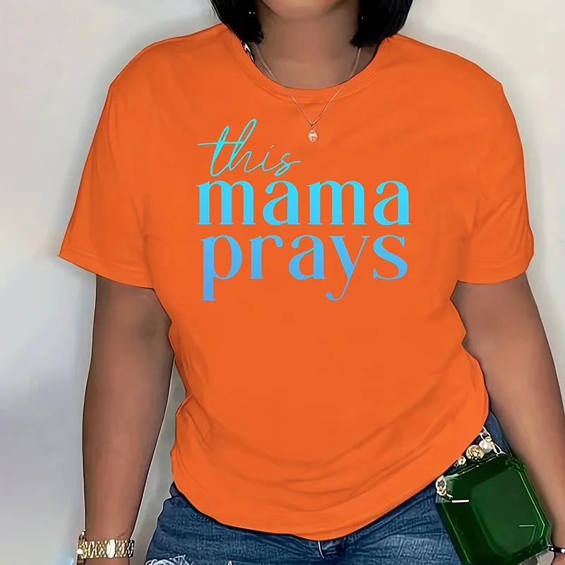 Vintage The Mama Pray Print Crew Neck Cozy T-Shirt