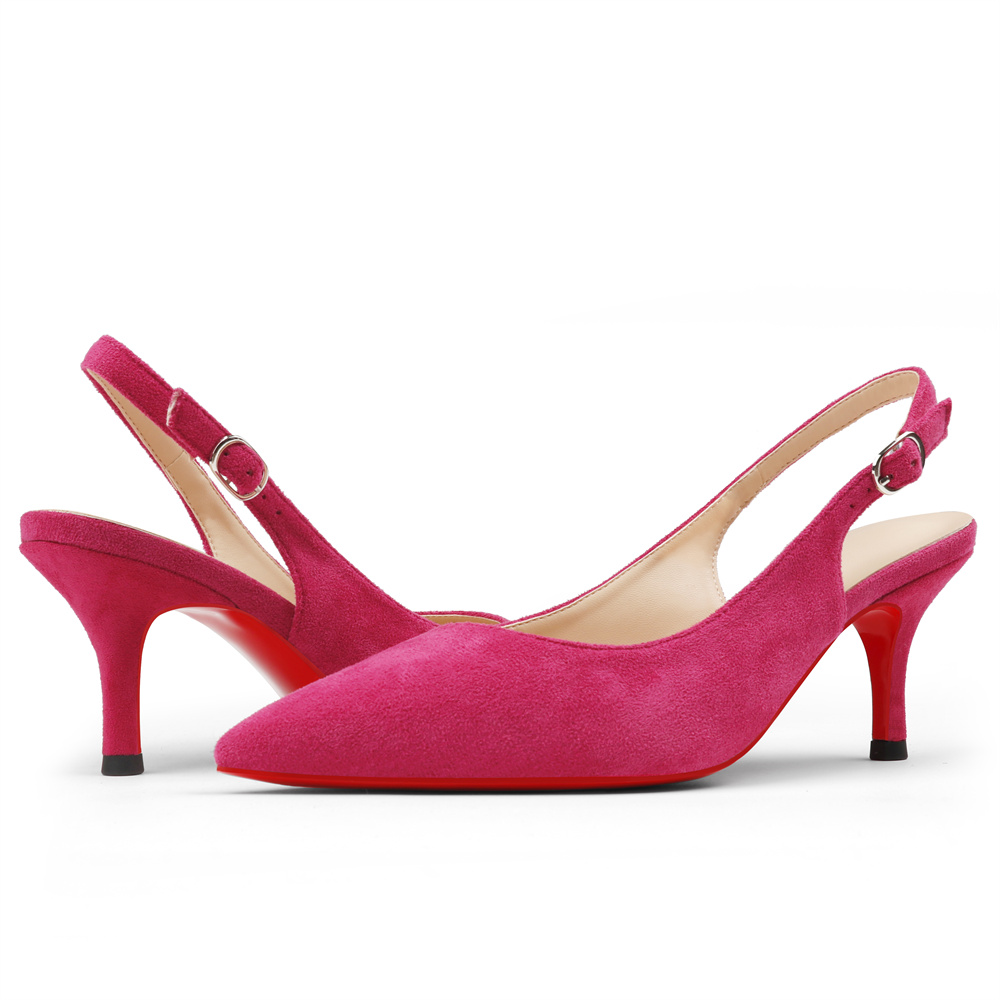 2.36" Women's Pointed Toe Sandals Slingback Red Bottom Shoes Kitten Heel Daily Pumps Suede-MERUMOTE
