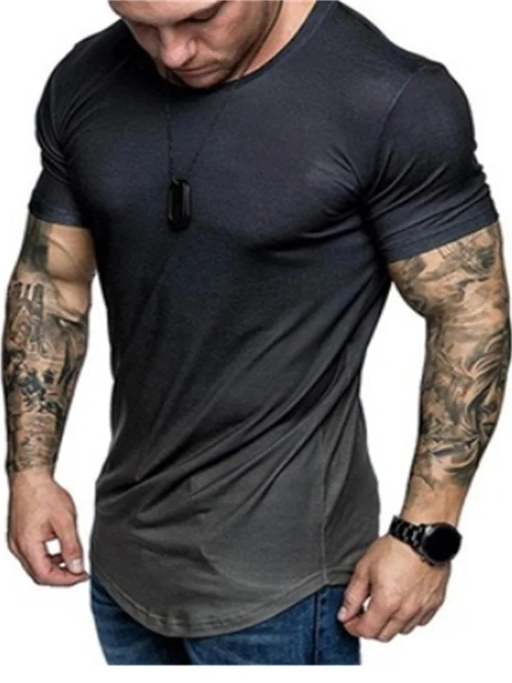 The New Handsome Gradient Color Short-sleeved 3D Digital Printing Men's Loose Sports T-shirt | 168DEAL
