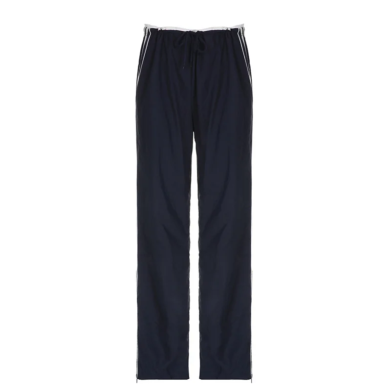 Ueong Sports Ribbon Color Casual Pants 2024 Spring And Summer New Elastic Waist Belt Loose Wide-Leg Trousers Tide