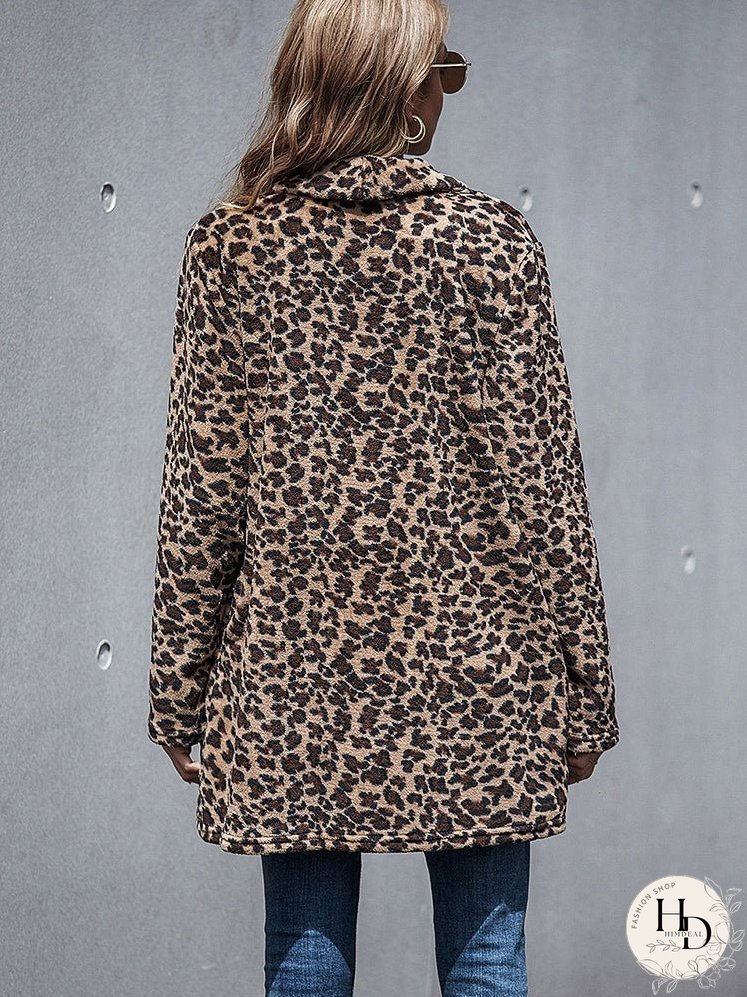 Coats Faux Fur Woolen Leopard Coat for Women
