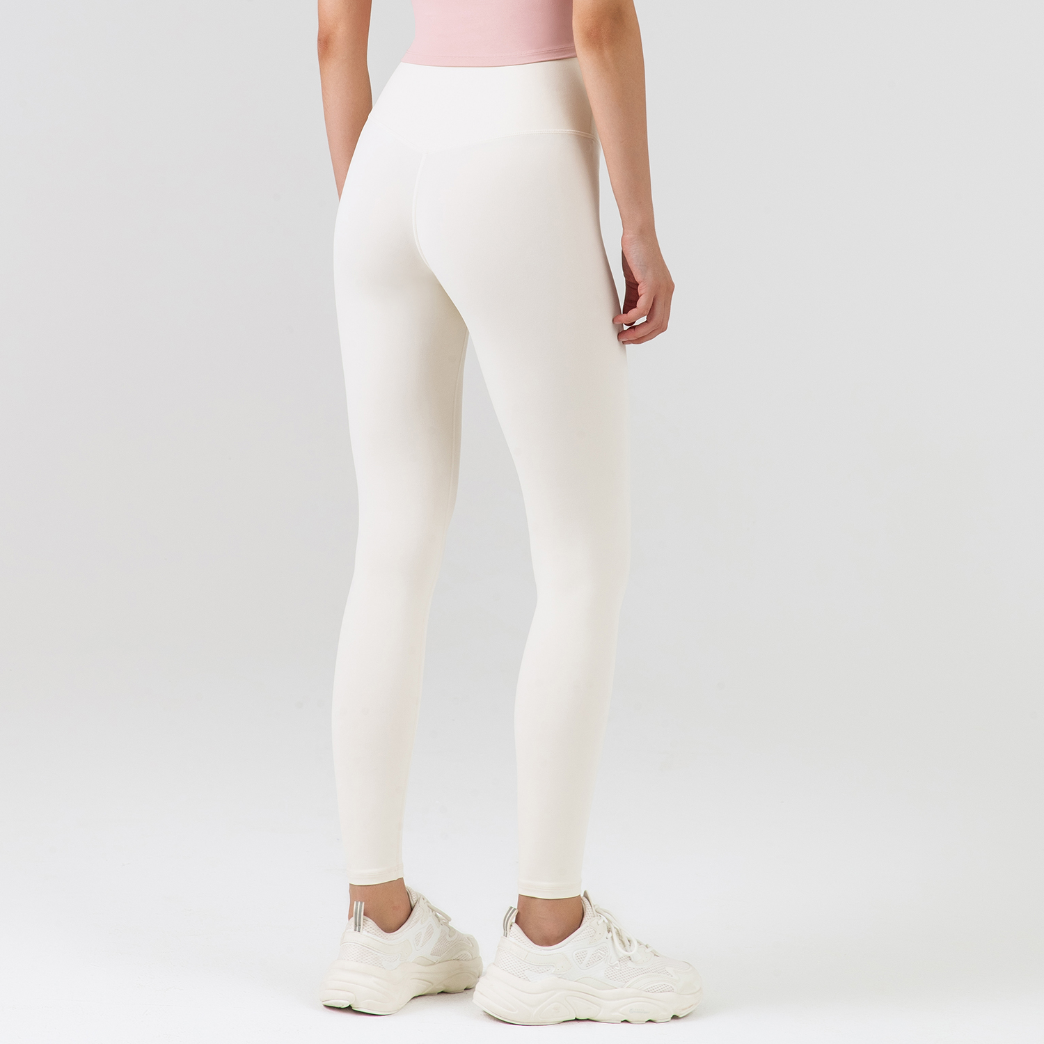Hergymclothing Ivory White no camel toe slim fit wide waist bubble peach super stretch tummy control non see through nylon gym yoga pants online shopping