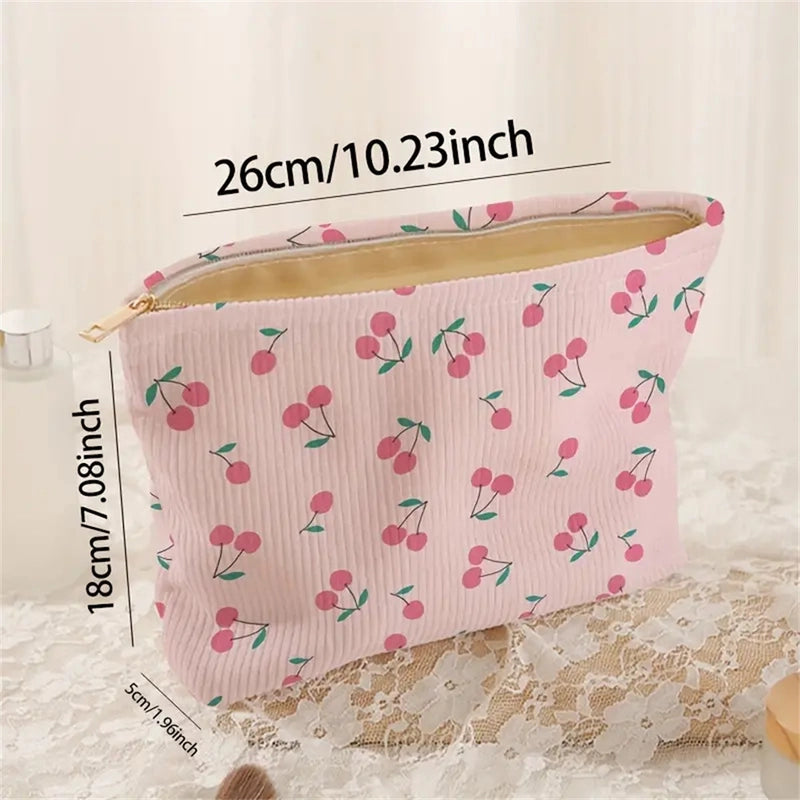 5 Pieces Elegant Streetwear Cherry Corduroy Square Makeup Bags