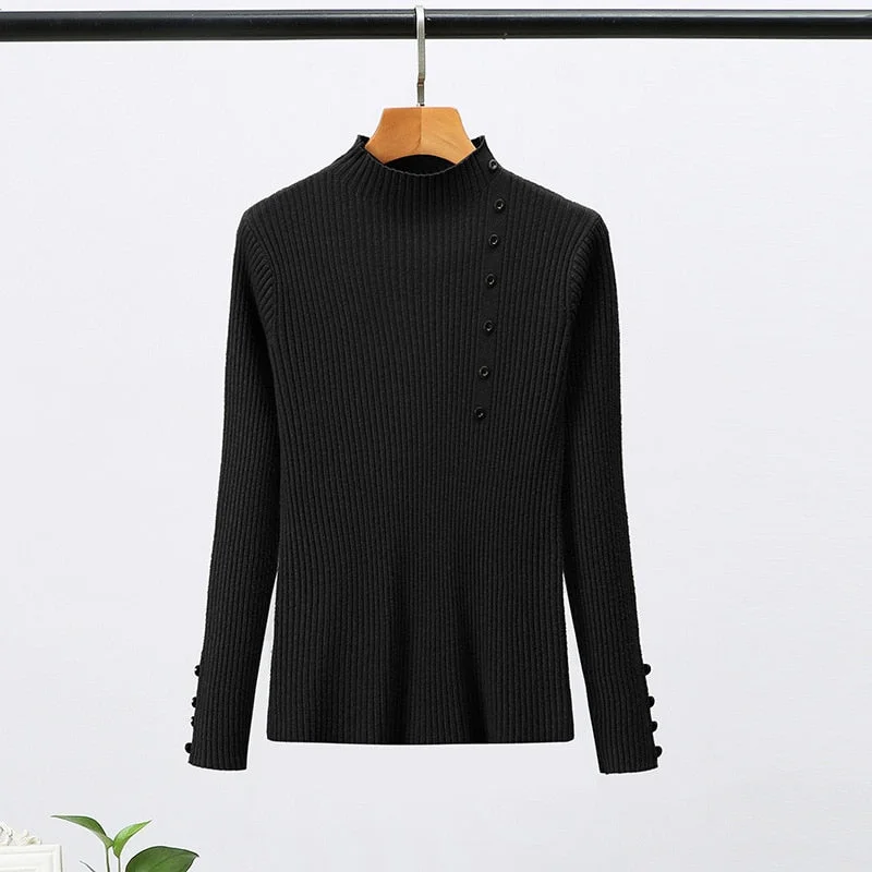 Turtleneck Solid Color Bottoming Sweater Women Fashion Simple Long Sleeve Slim Knit Sweater Pullover Female 2021 Spring Autumn