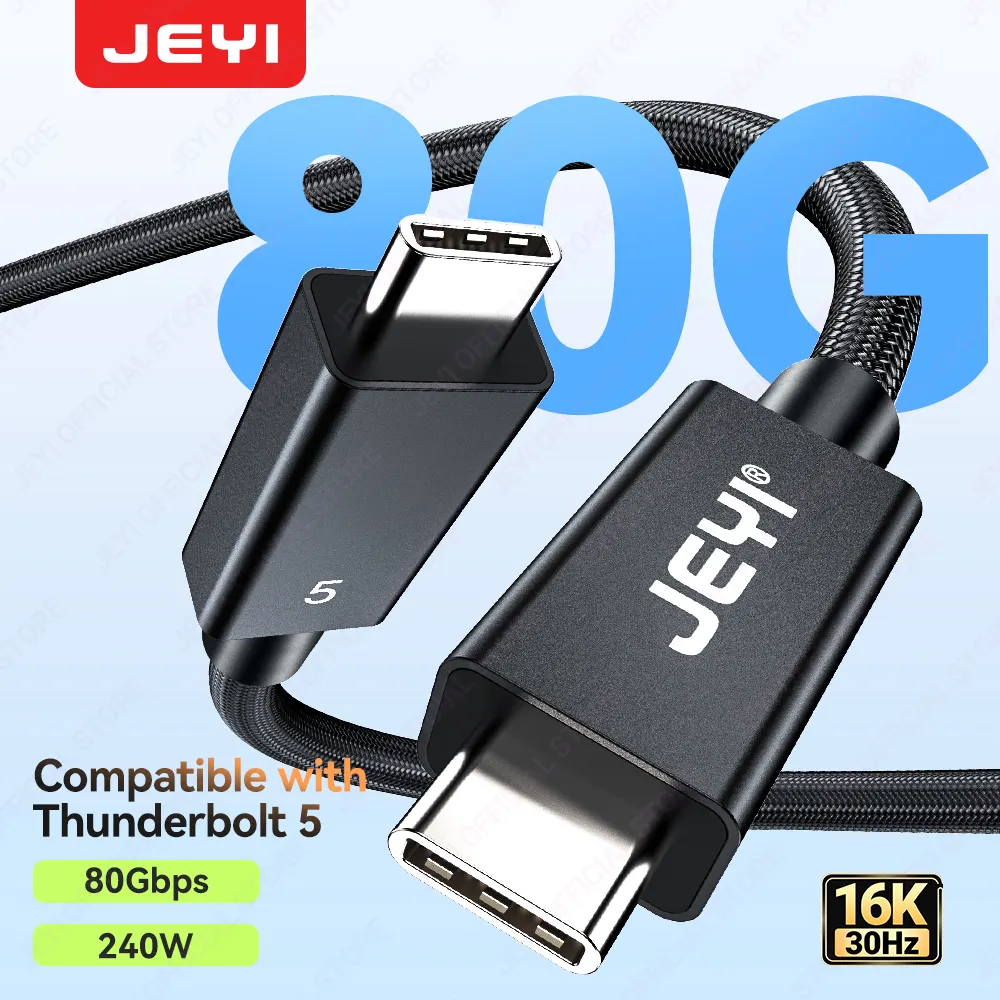 JEYI Compatible with Thunderbolt 5 USB-C Cable 0.5M - 80Gb/s Data