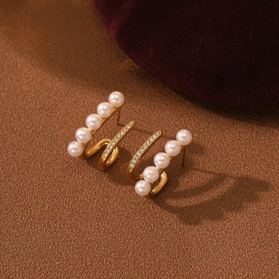 Retro Palace Style Freshwater Pearl Titanium Steel Earrings
