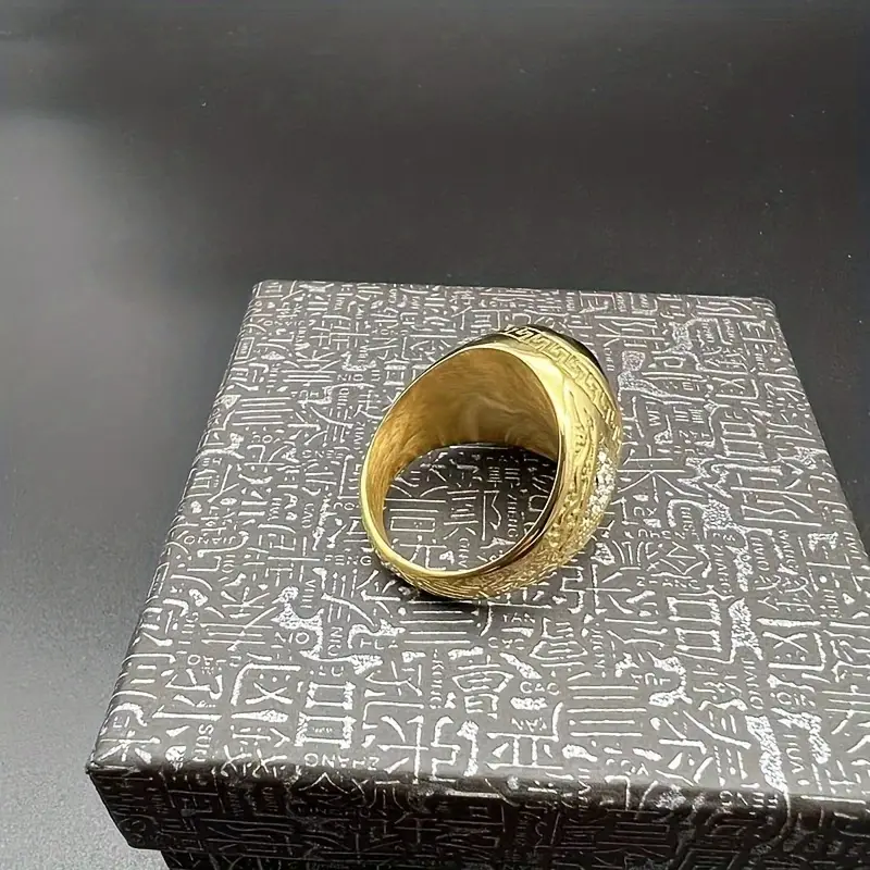 1pc imitation   stone ring gradient green ring     ring 316l stainless steel gold plated ring titanium steel mens ring details 10