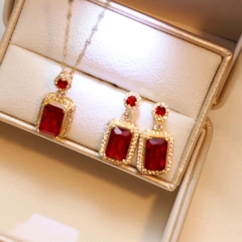 Titanium Steel Ethnic Style Inlay Square Zircon Necklace Earrings Rings