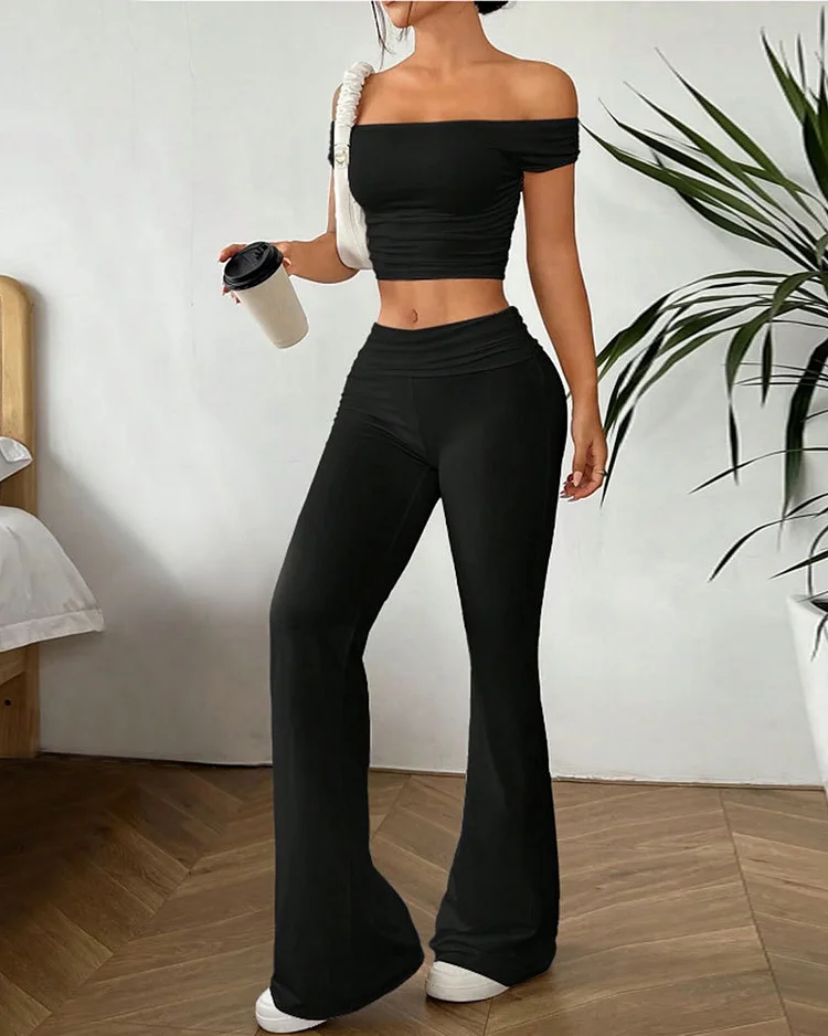 Off-shoulder Top and Pants Two-piece Set