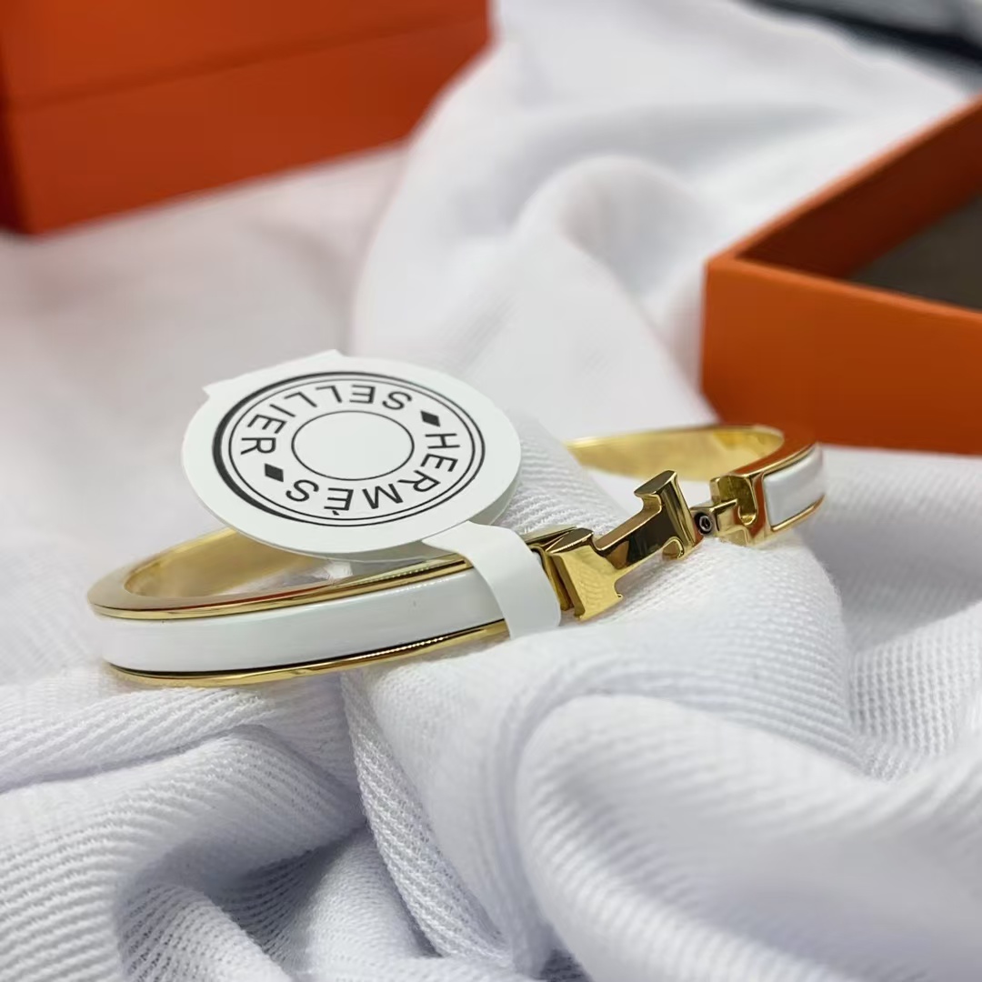 Buy replica Hermes H White Enamel Bracelet and replica jewelry from PICKS Jewelry