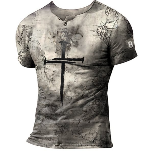 Mens Map Print Cross Faith T-shirt-Compassnice®