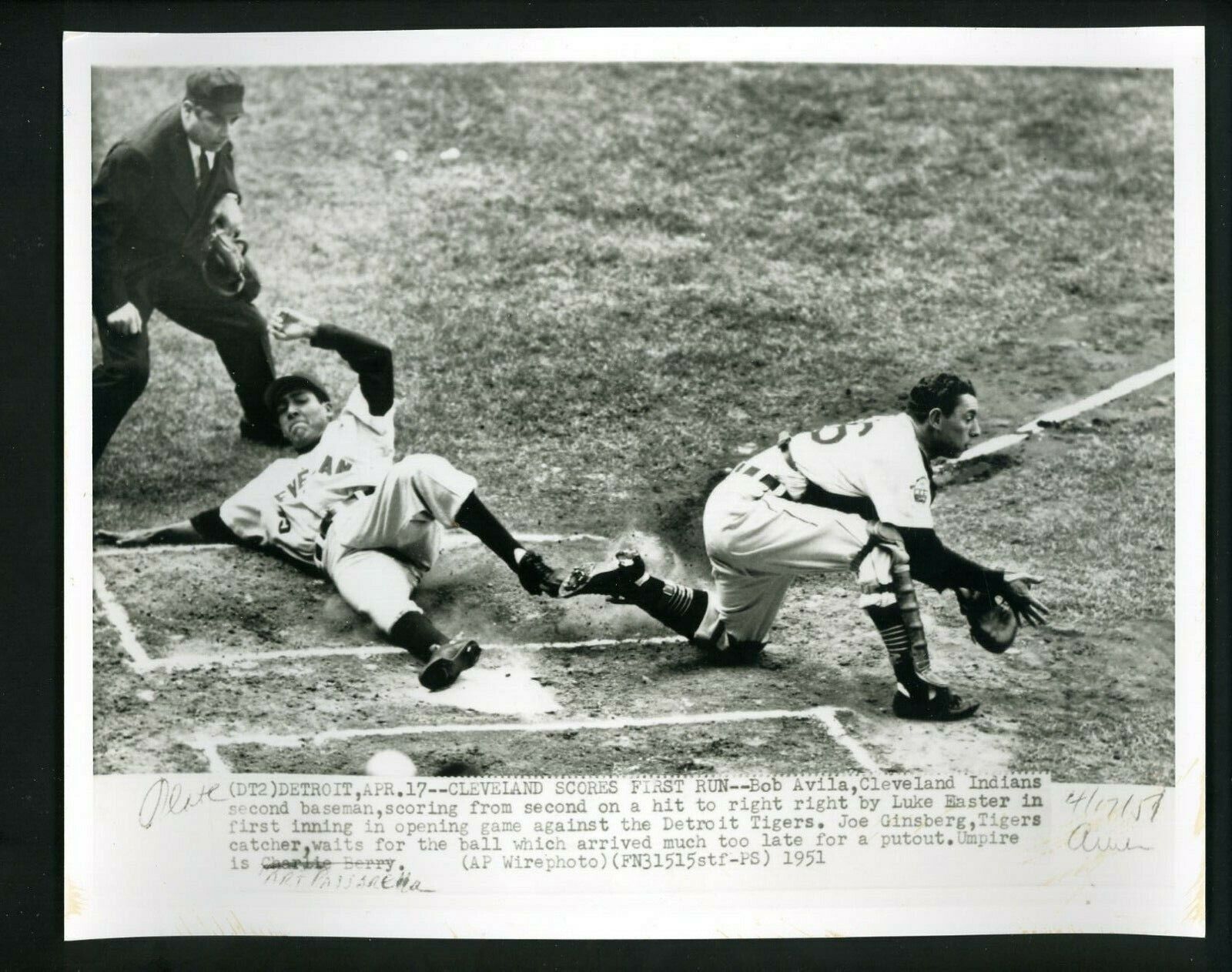 Bobby Avila Joe Ginsberg Passarella 1951 Press Photo Poster painting Tigers Cleveland Indians