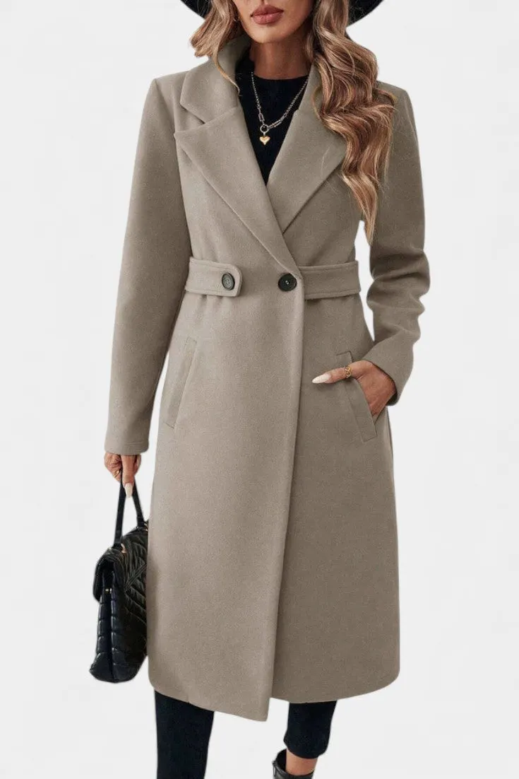 Structured Double-Breasted Coat with Belted Waist