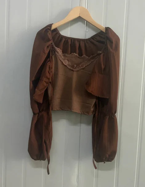 Aiertu Y2k Aesthetic Fashion Two Piece Set Preppy Style Bandage Shirt + Streetwear Lace Patchwork Crop Top Vest 2  Suits Summer Aiertu